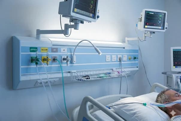 ICU bed head panel with medical gas outlets