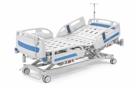 5-Function motorized ICU bed with polymer rails and controls